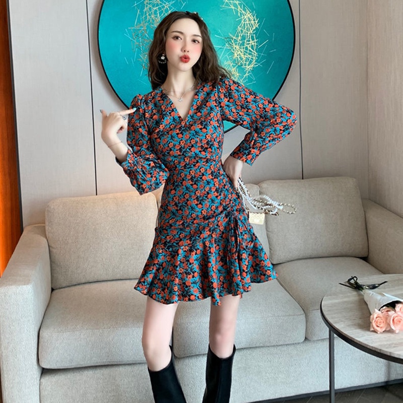 Đầm Hoa Tay Dài Phong Cách Phương Tây Thời Trang Cho Nữ