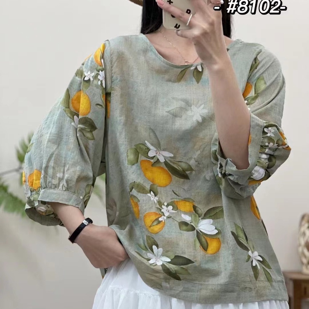 Áo Sơ Mi Cotton Lanh Mỏng Tay Lửng Dáng Rộng Thời Trang Mùa Hè Mới 2023 Cho Nữ Trung Niên