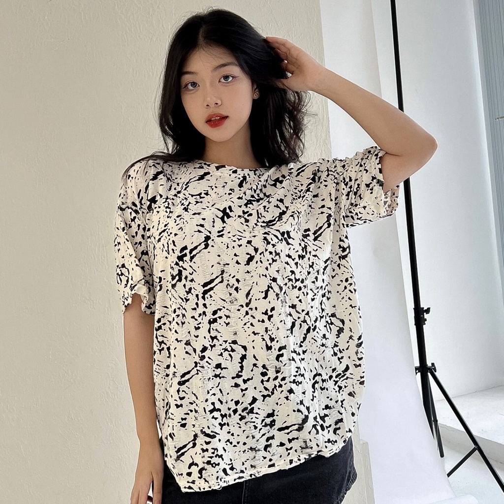 Áo thun chất liệu len 100% cotton form rộng unisex hoạ tiết cao cấp TSS8091