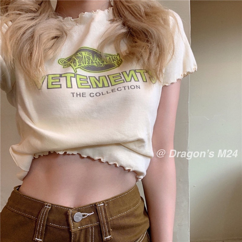 Áo Thun Crop Top Tay Ngắn Dáng Rộng In Chữ Phong Cách Hàn Quốc Thời Trang Mùa Hè 2023 Mới