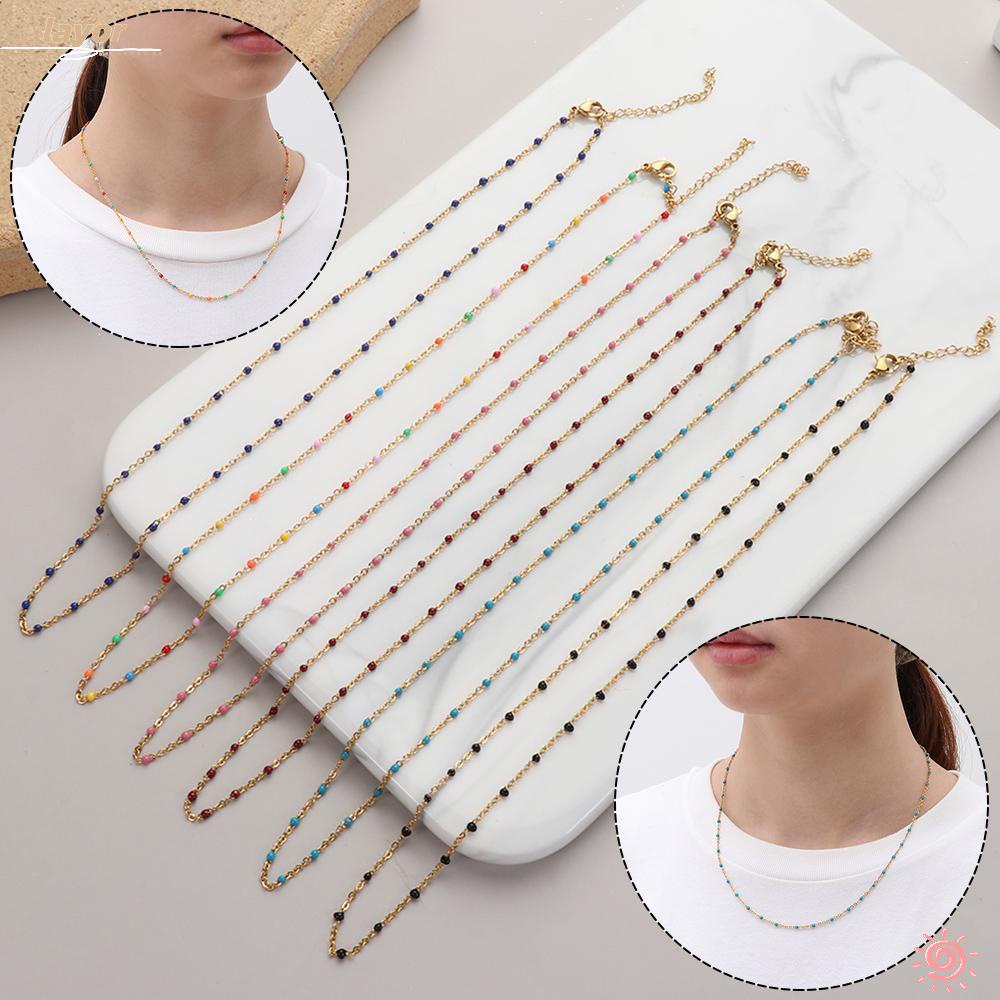 Lay Dây Chuyền Nữ Tráng Men|Vòng Cổ Choker Đính Quả Cầu Nhiều Màu Sắc