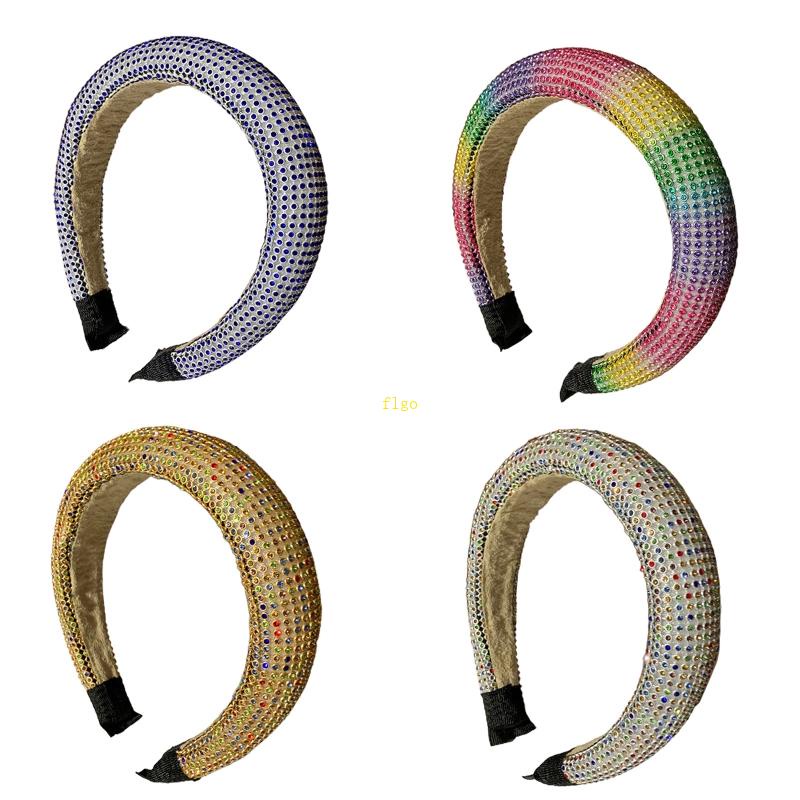 Flgo Băng Đô Cài Tóc Có Mút Xốp Đính Đá Lấp Lánh Nhiều Màu Sang Trọng Phong Cách Vintage Cho Nữ