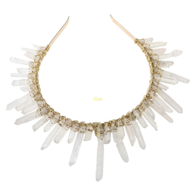 Vương Miện Cài Tóc Đính Pha Lê Nhân Tạo Màu Trắng Trong Suốt Phong Cách Boho Cho Cô Dâu