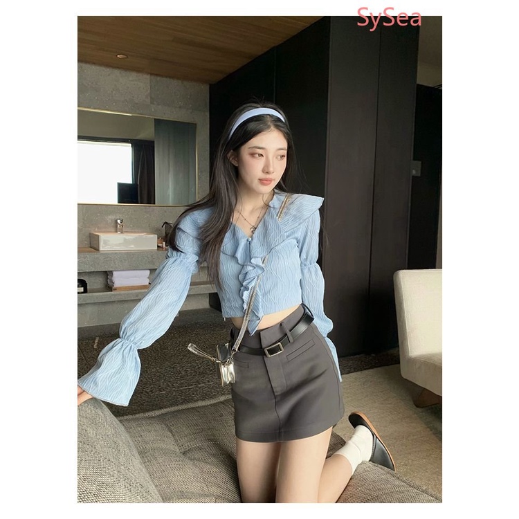 Áo Sơ Mi Phối Ren Bèo Thời Trang Mùa Hè Cho Nữ