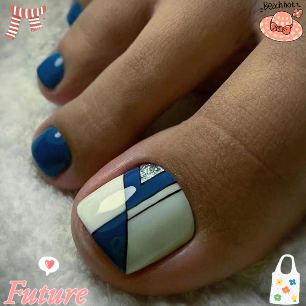 Set 24 Móng Chân Giả Ngắn Phong Cách Pháp