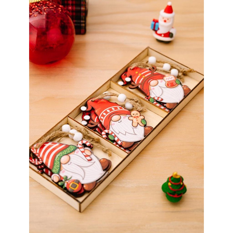 =Christmas=3 Pcs Christmas Pendant Wooden Creative Decorations Xmas Hanging Pendants