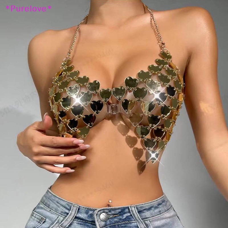 Áo Croptop Lưới Hở Lưng Đính Kim Sa Hình Trái Tim Gợi Cảm Cho Nữ Mới