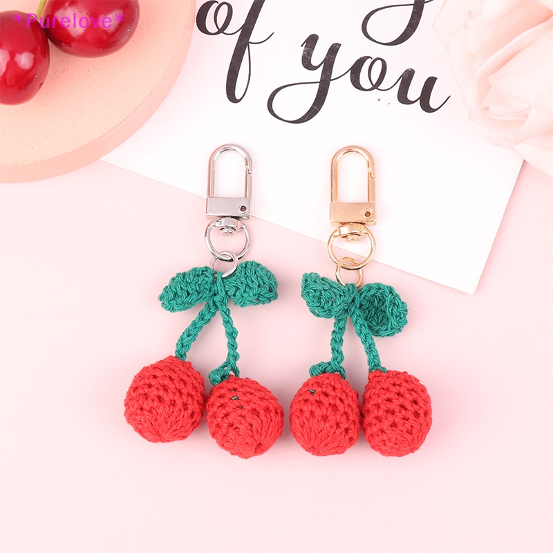 Móc Chìa Khóa Xe Hơi Dệt Kim Thủ Công Hình Quả Cherry Dễ Thương Dành Cho Nữ Mới