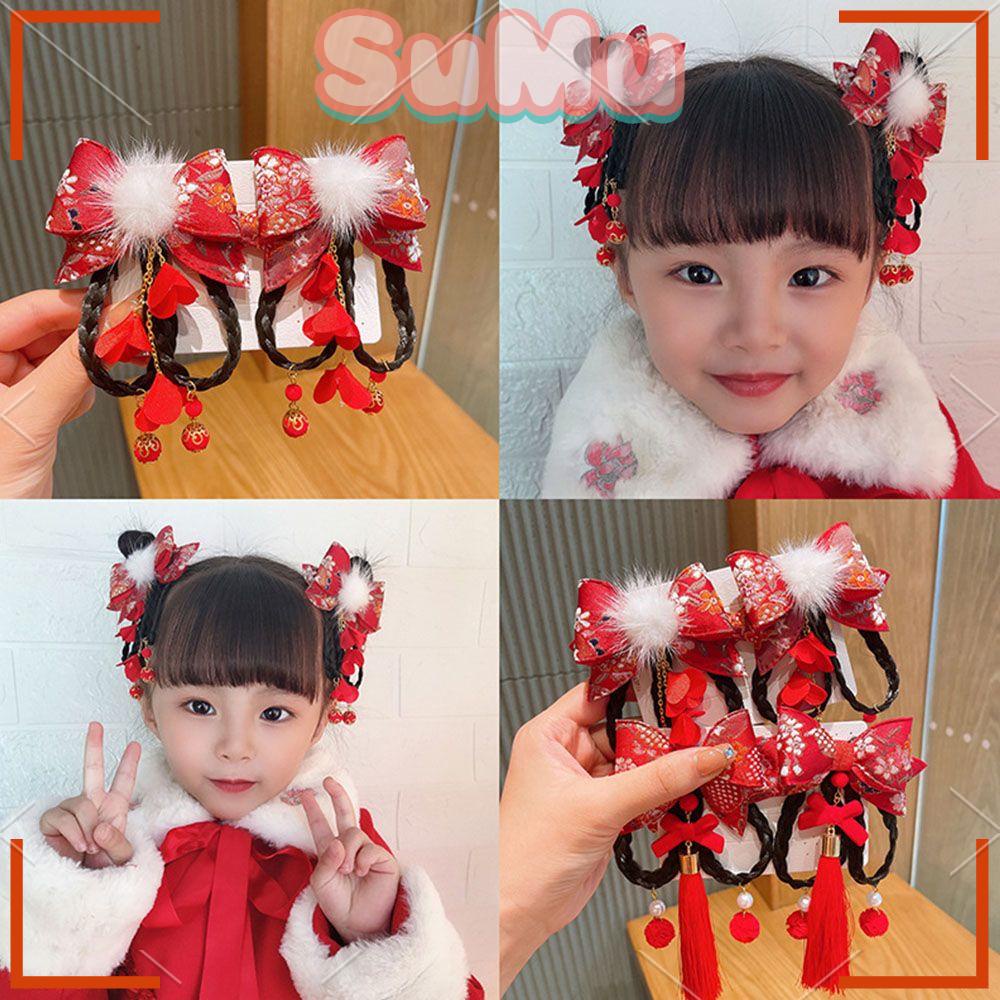 Kẹp Tóc Giả Thắt Bím Kiểu Hán Phục Năm Mới Dễ Thương Cho Bé