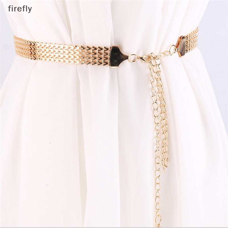 Thắt Lưng Dây Xích Kim Loại Gợn Sóng Màu Vàng Thời Trang