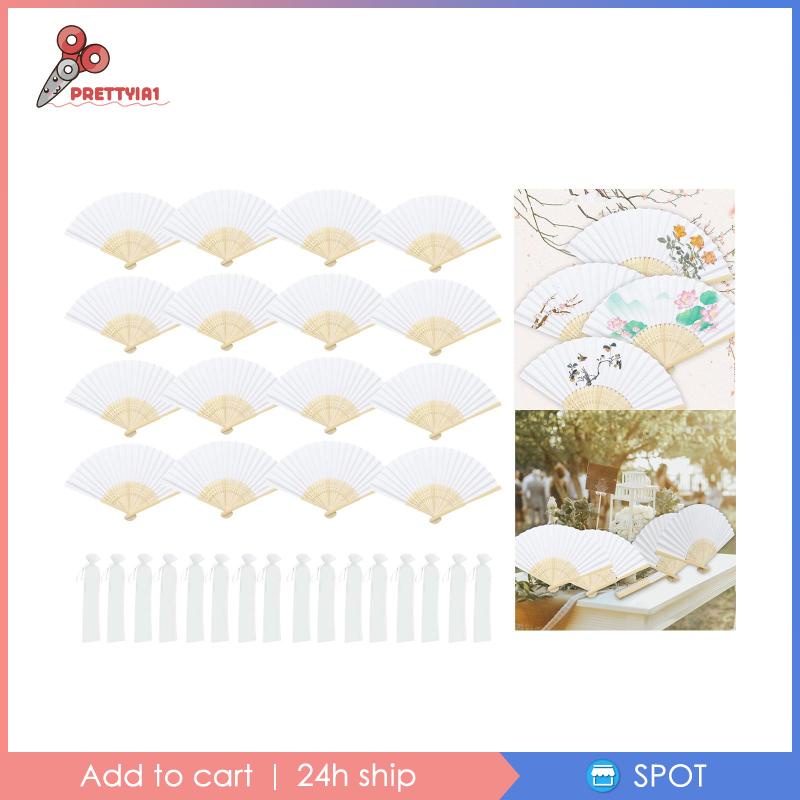 [Prettyia1] 16 Quạt Giấy Gấp Cầm Tay Trơn Màu Cho Nhà Thờ
