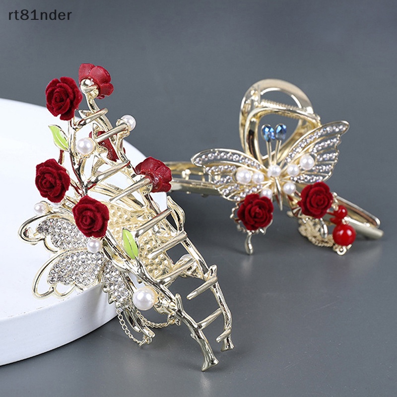 Kẹp Tóc Hình Hoa Hồng / Bướm Đính Ngọc Trai Thời Trang Thanh Lịch Cho Nữ