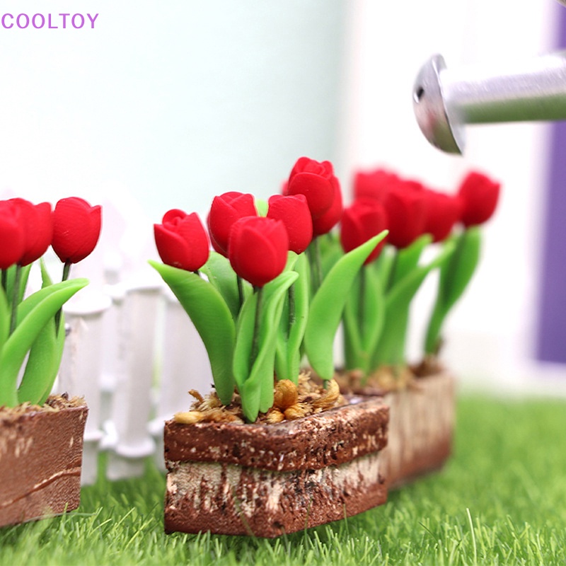Mô Hình Hoa Tulip Đỏ Mini Tỷ Lệ 1: 12 Trang Trí Sân Vườn / Nhà Búp Bê