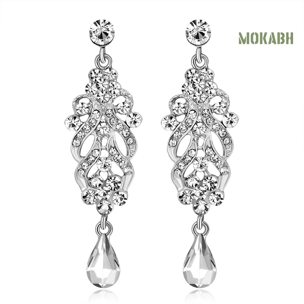 Bông Tai Dáng Dài Hình Hoa Đính Đá Lấp Lánh Thời Trang Cho Nữ