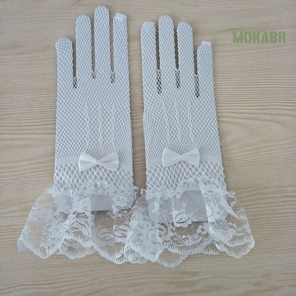 Găng Tay Ren Lưới Đính Nơ Cho Cô Dâu Ngày Cưới