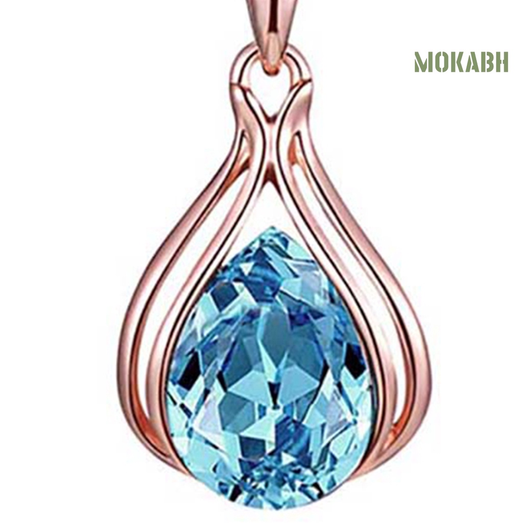 Bộ Vòng cổ + Bông Tai Đính Đá Zircon Hình Giọt Nước Cho Nữ