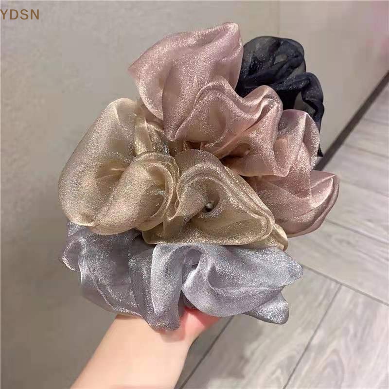 [YDSN] Dây Buộc Tóc Cao Su Co Giãn Phối Lưới Cỡ Lớn Màu Trơn Phản Quang RT