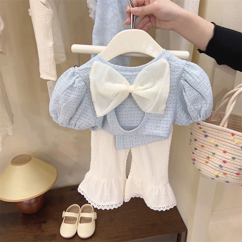 Hàng Có Sẵn Áo Thun Tay Ngắn Phồng Đính Nơ Phong Cách Phương Tây Mùa Hè Hàn Quốc Ngọt Ngào Cho Nữ