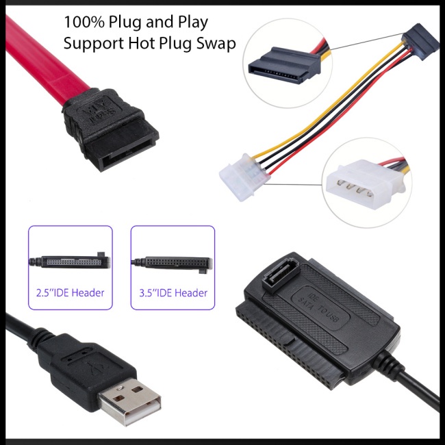Cáp Chuyển Đổi Usb Sang Ide Sata 480 Mb / s 2.5 Inch / 3.5 Inch Kèm Dây Nguồn 4-pin Cho Ổ Cứng