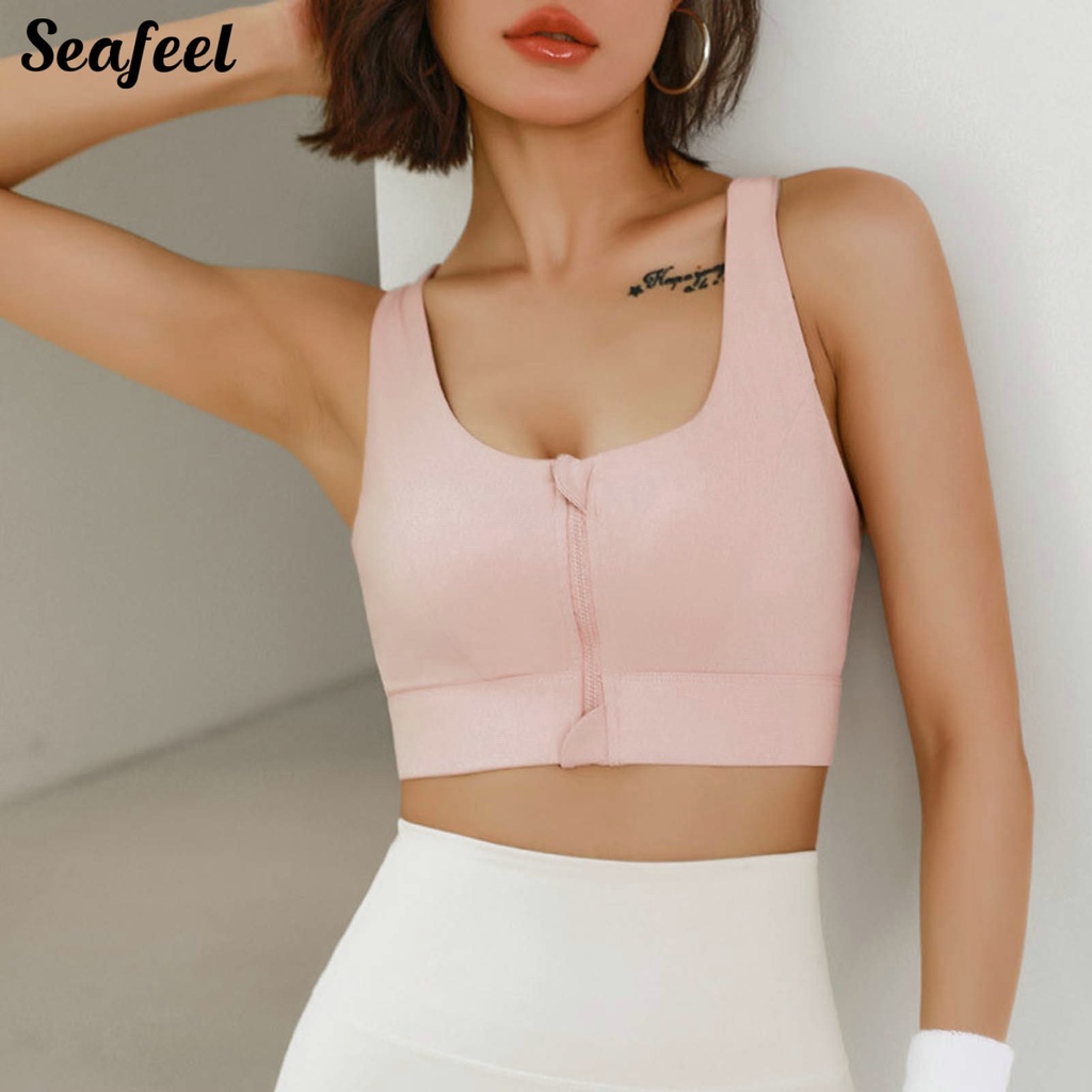 Áo Ngực Thể Thao Racerback Dây Bản Rộng Có Khóa Kéo Trước Chống Sốc