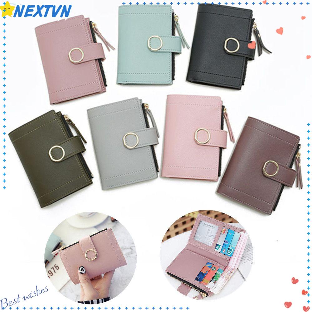 Ví Da PU Ngắn Dạng Gập Có Khóa Kéo Đơn Giản Cho Nữ