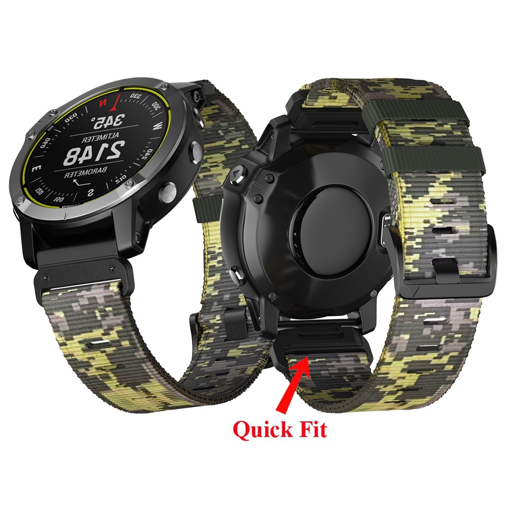 Dây Đeo Nylon 26mm 22mm Họa Tiết Rằn Ri Thay Thế Cho Garmin Fenix 7 7X 6 6X Pro 5 5X Plus 3 3HR 2 Marq Epix Gen2 Pro 47mm 51mm