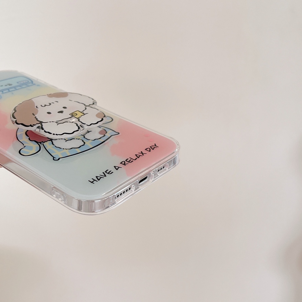 Ốp Điện Thoại TPU Mềm Trong Suốt Chống Sốc In Hình Chú Chó Hoạt Hình Có Giá Đỡ Và Dây Đeo Cổ Tay Cho iPhone 11 13 12 14 Pro Max
