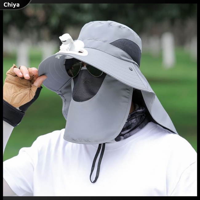 Mũ Chống Nắng Mùa Hè Có Quạt Lưới Thoáng Khí Bảo Vệ Mặt Cổ Cho Câu Cá / Leo Núi / Câu Cá