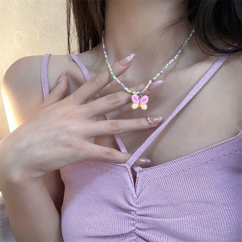 Vòng Cổ Choker Bằng Hợp Kim Acrylic Màu Hồng Ngọt Ngào Phong Cách Bohemia Y2K Cho Nữ