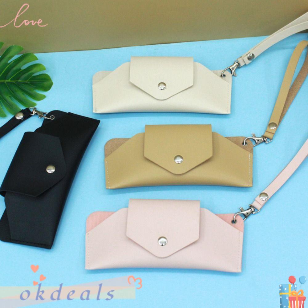 Hộp Đựng Mắt Kính Bằng Da PU Có Dây Đeo Cổ Tay Đơn Giản Dành Cho Bạn Nữ