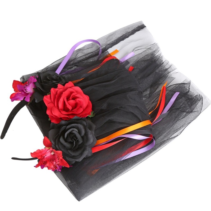 Băng Đô Cài Tóc Đính Mạng Che Mặt Hình Hoa Hồng