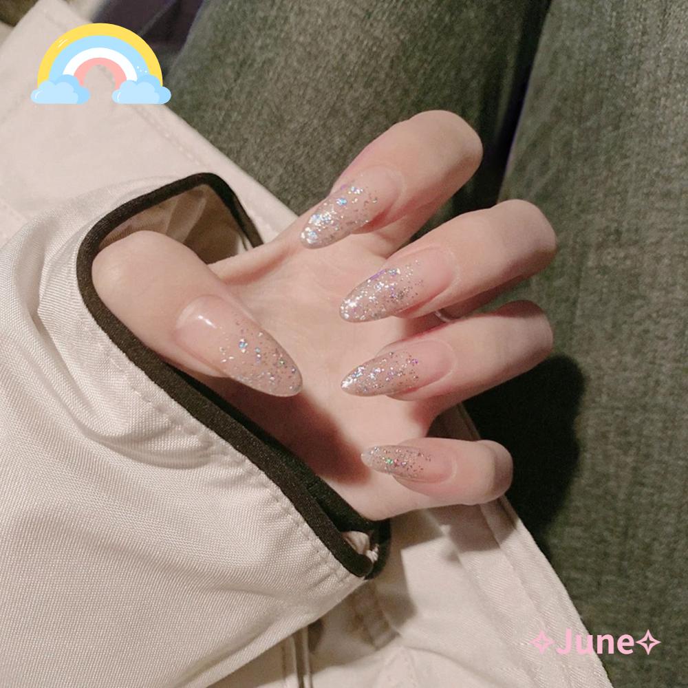 Bộ 24 Móng Tay Giả Che Phủ Toàn Diện Đính Nơ Xinh Xắn