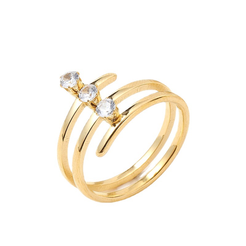 Nhẫn Thép Titan Ba Lớp Đính Đá Zircon Thời Trang Mới Cho Nữ