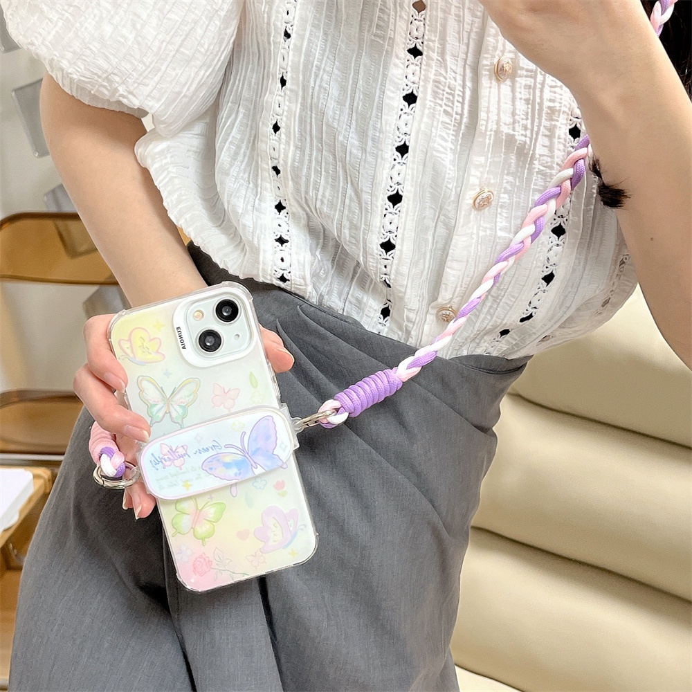 Ốp Điện Thoại TPU Mềm Trong Suốt Chống Rơi Hình Bướm Có Dây Đeo Chéo Cho iPhone 14 13 12 11 Pro Max
