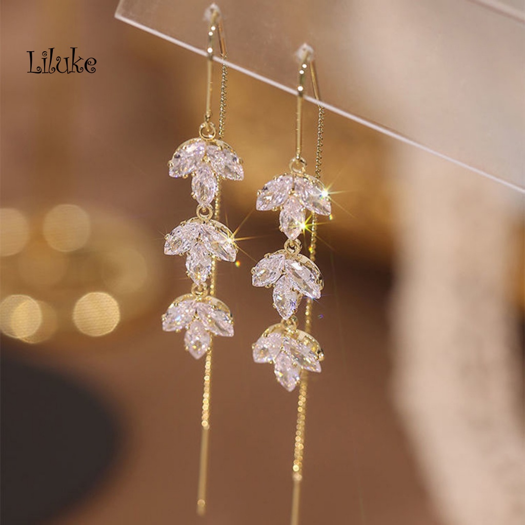 1 Đôi Bông Tai Dáng Dài Đính Đá Sang Trọng Cho Nữ