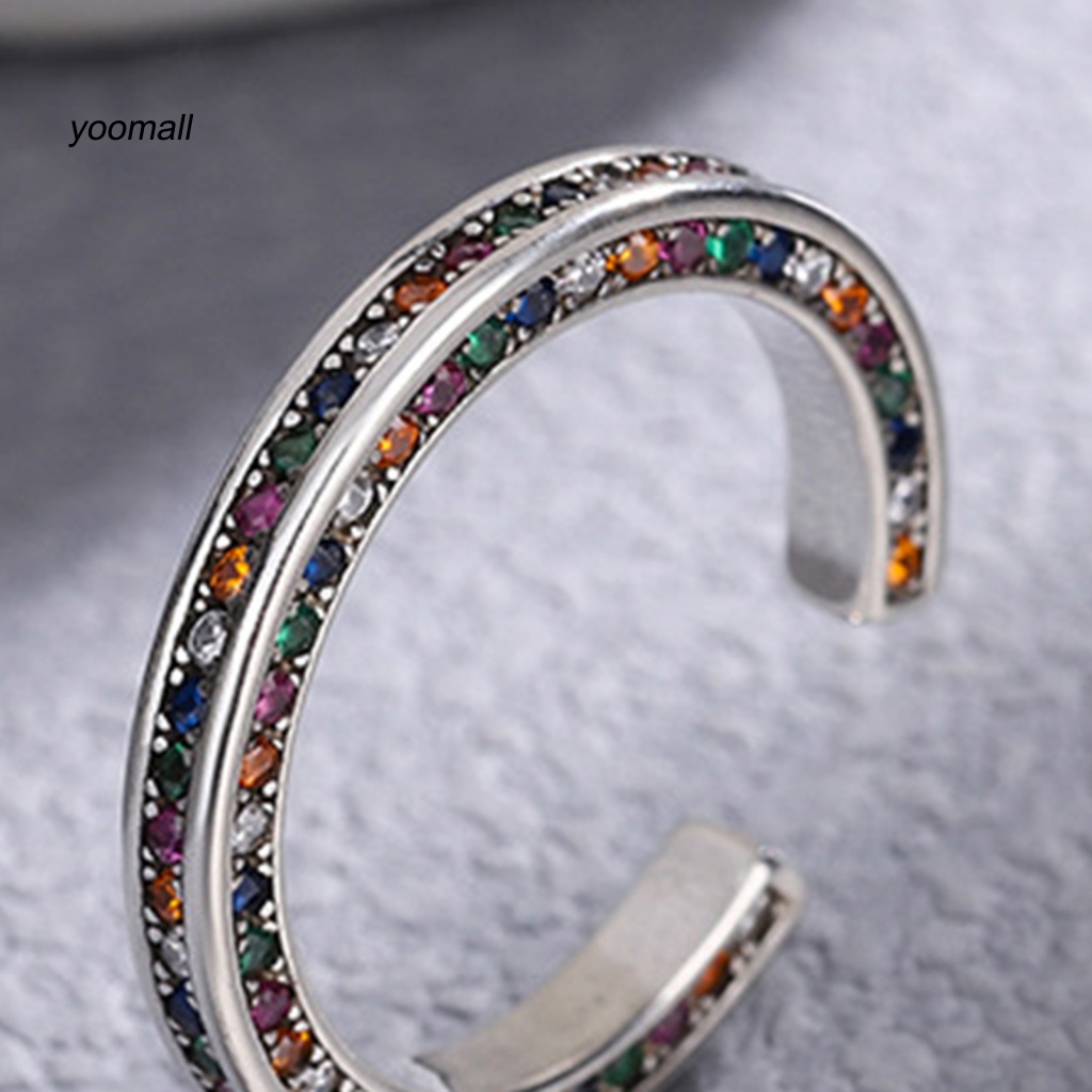 Nhẫn Hở Đính Đá Màu Cầu Vồng Lấp Lánh Thời Trang Cho Nữ