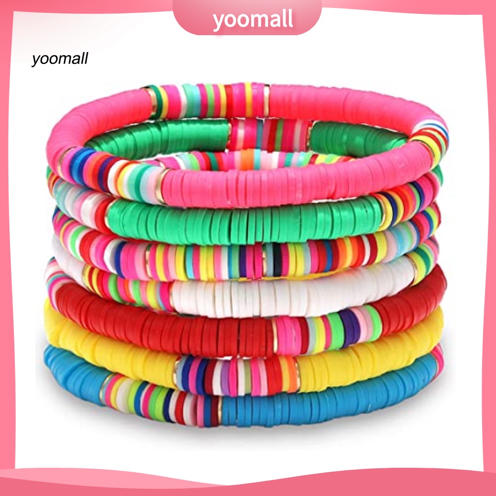 Set 5 / 7 Vòng Tay Hạt Đất Sét Polymer Màu Sắc Cầu Vồng Phong Cách Boho