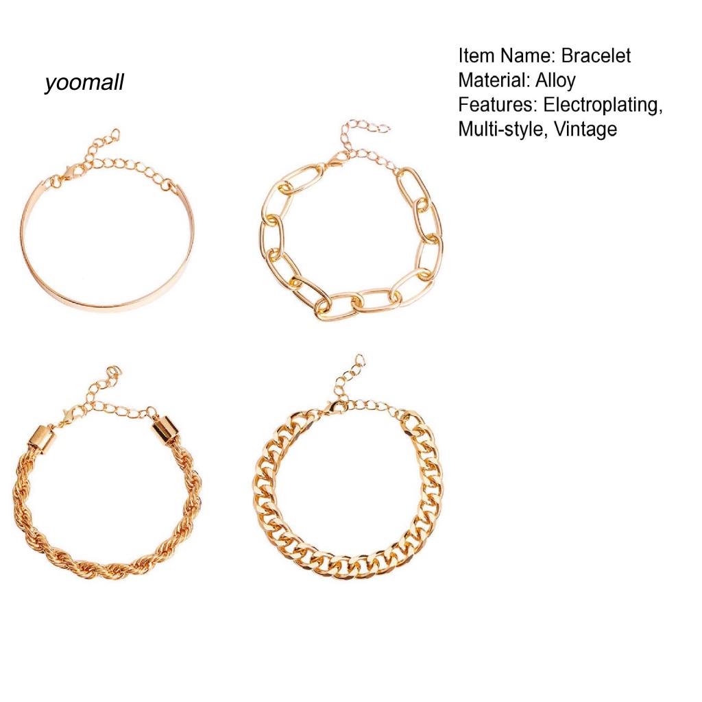 Set 4 Vòng Tay Mạ Điện Nhiều Kiểu Dáng Phong Cách Vintage Cho Nữ