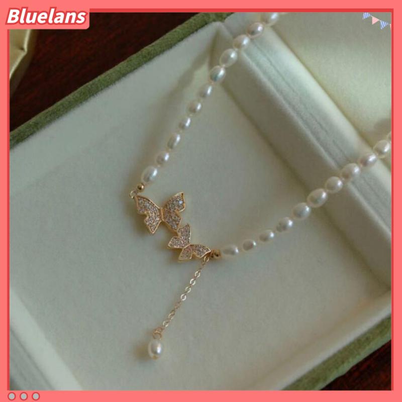 Vòng Cổ Choker Ngắn Đính Kim Cương &amp; Ngọc Trai Hình Bướm Sang Trọng Thời Trang