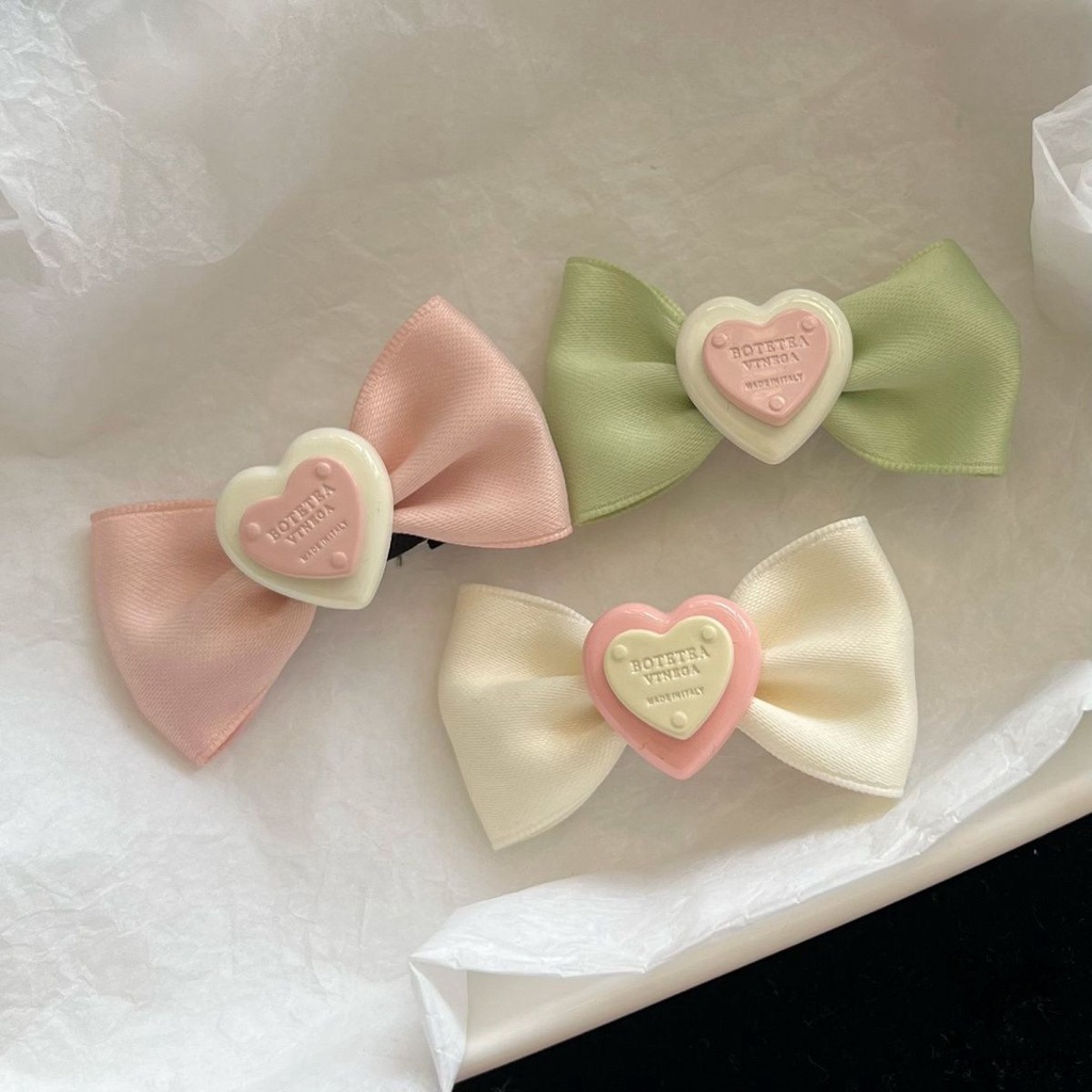 Kẹp Tóc Nơ Vải Satin Màu Kem Ngọt Ngào Dễ Thương Phong Cách Hàn Quốc Cho Bé Gái