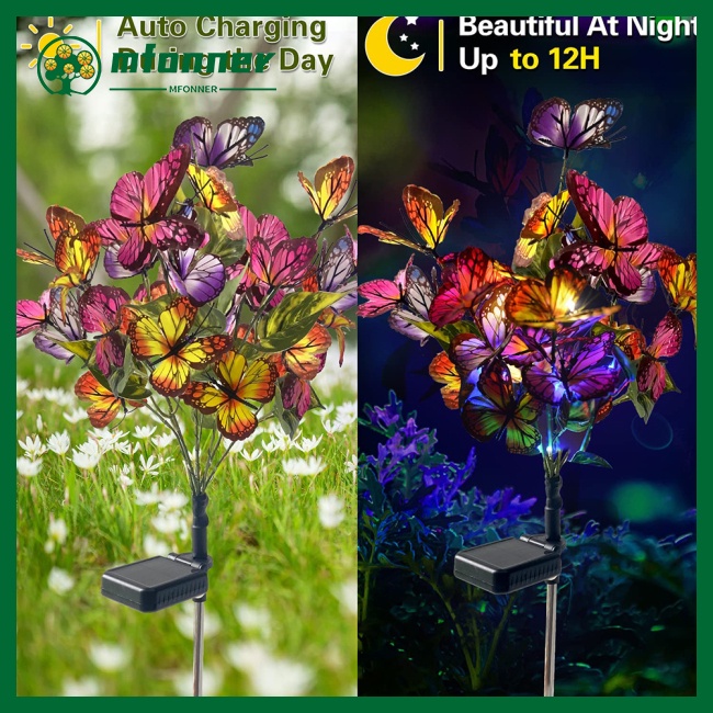 Set 2 Đèn Led Năng Lượng Mặt Trời Chống Thấm Nước Hình Bướm Trang Trí Sân Vườn