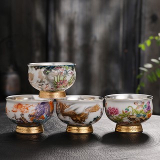 Tách uống trà bằng sứ tráng men cao cấp màu bạc sang trọng