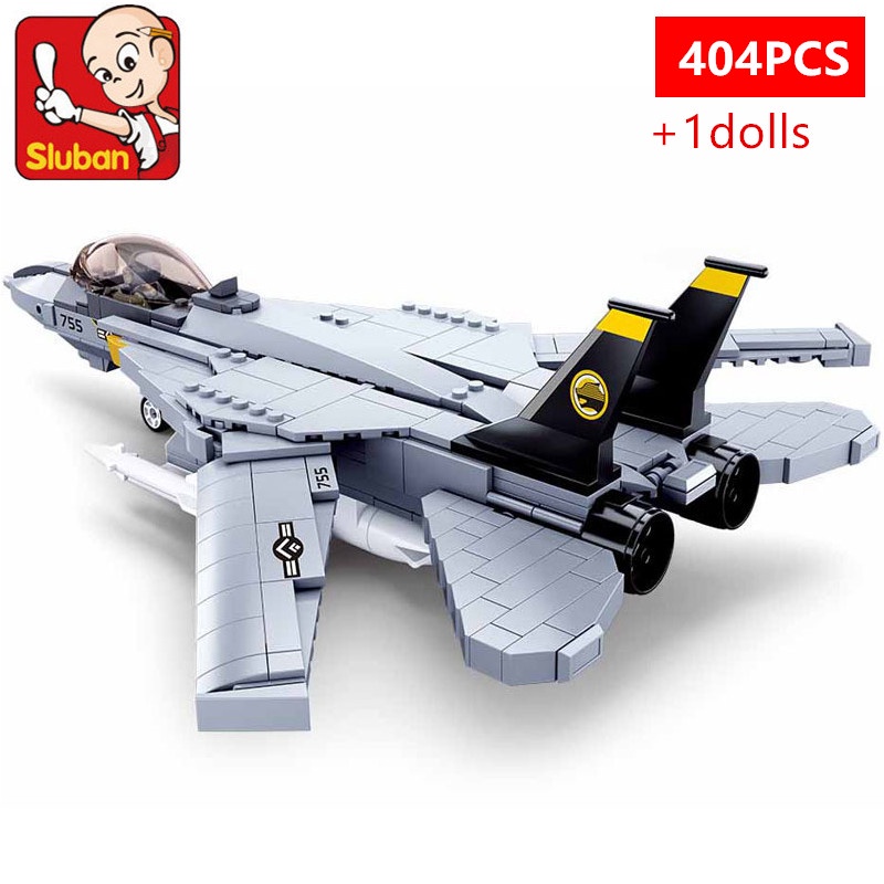 Mô hình đồ chơi giáo dục Lắp ráp Máy Bay Chiến Đấu F14D Tomcat 404pcs Sluban Modern Jet Fighter M38-B0755