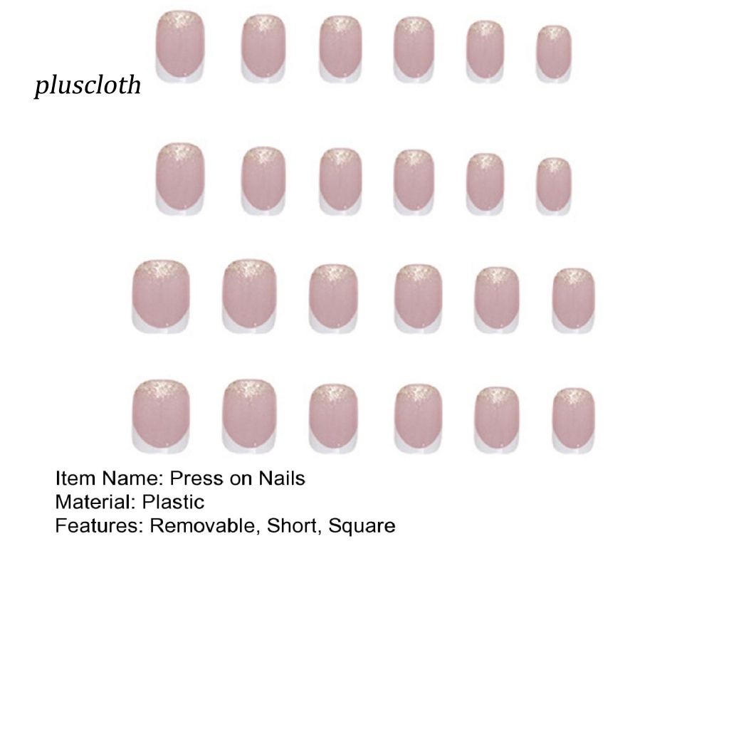 &lt; Pluscloth &gt; Set 24 Móng Tay Giả Hình Vuông Ngắn Hai Màu Lấp Lánh Có Thể Tháo Rời Phong Cách Pháp Cho Nữ Sử Dụng Tại Nhà /