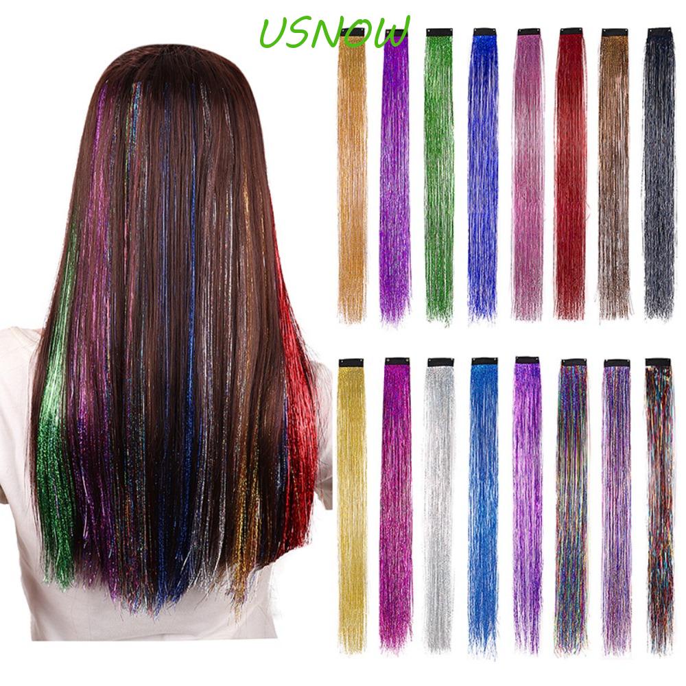 USNOW Dây Buộc Tóc Lấp Lánh Xinh Xắn|Kẹp Tóc Tết Bím Bằng Sợi Tổng Hợp Lấp Lánh Thời Trang DIY Cho Nữ