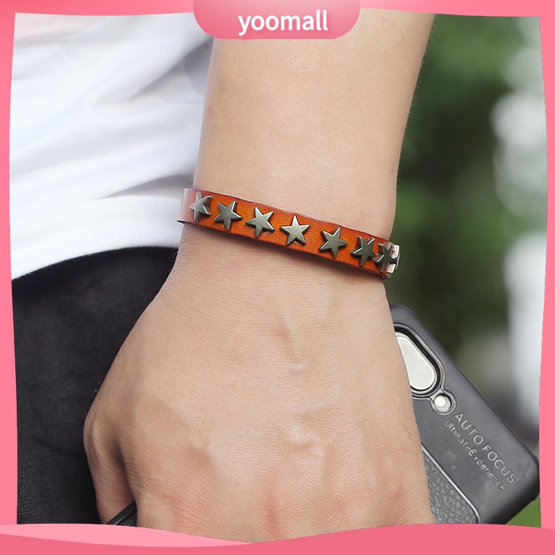 Vòng Tay Da Bò Mặt Ngôi Sao Năm Cánh Phong Cách hip hop