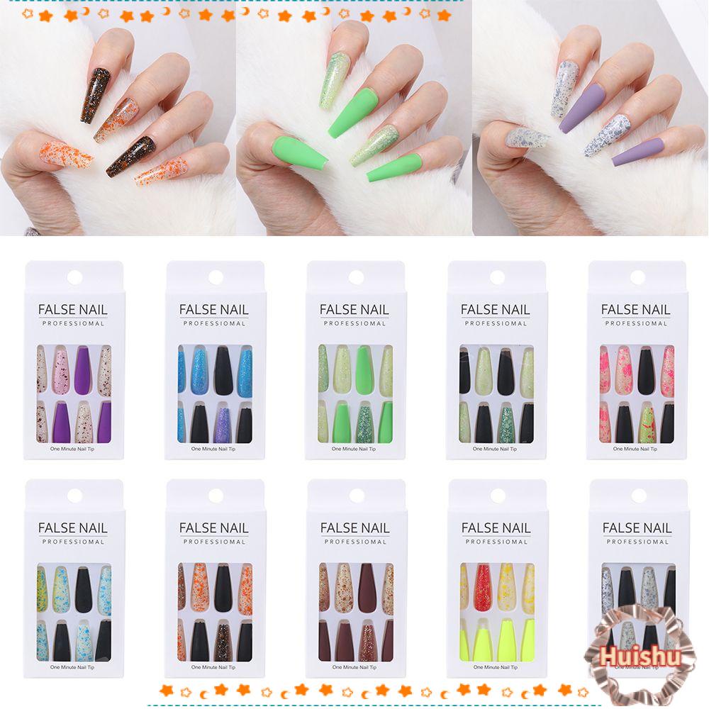 HS Bộ 24 Móng Tay Giả Dáng Chữ T Nhiều Màu Sắc Có Thể Tháo Rời