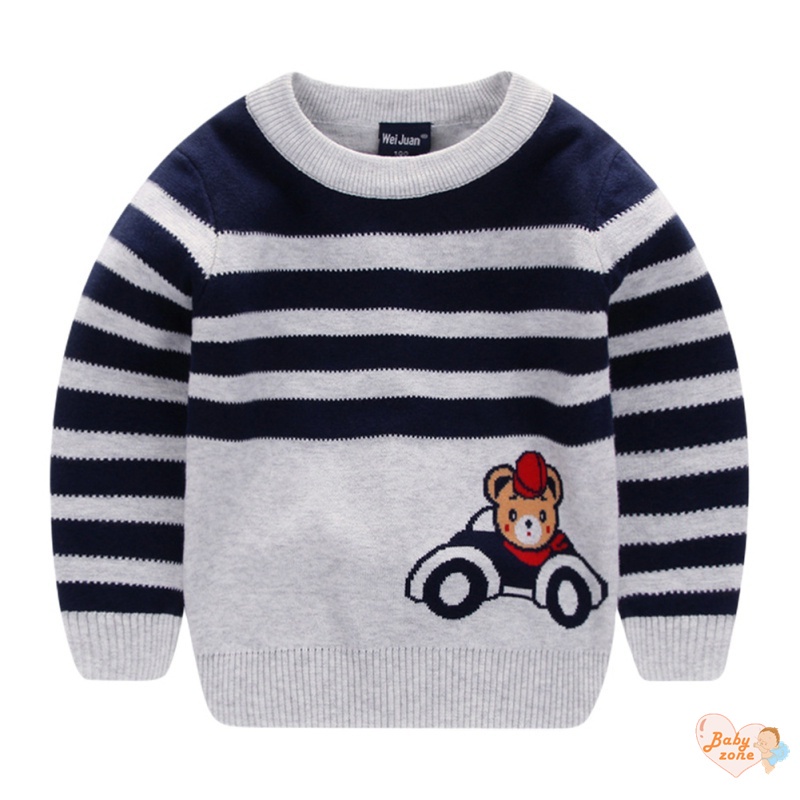 Áo Sweater Dệt Kim Kẻ Sọc In Hình Gấu Nhỏ Dễ Thương Thời Trang Thu Đông Cho Bé Trai