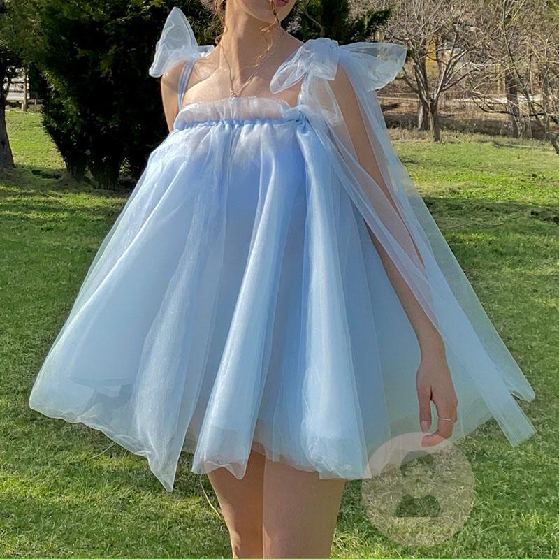 Đầm Dáng Chữ A Không Tay Phối Vải Tuyn Thời Trang Mùa Hè Cho Nữ