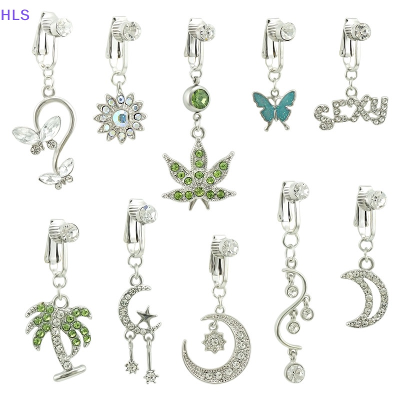 [HLS] Khuyên Rốn Đính Đá Zircon Giả Dạng Kẹp Trang Trí Hình Bướm Mặt Trăng Không Cần Trang Sức Cho Nữ